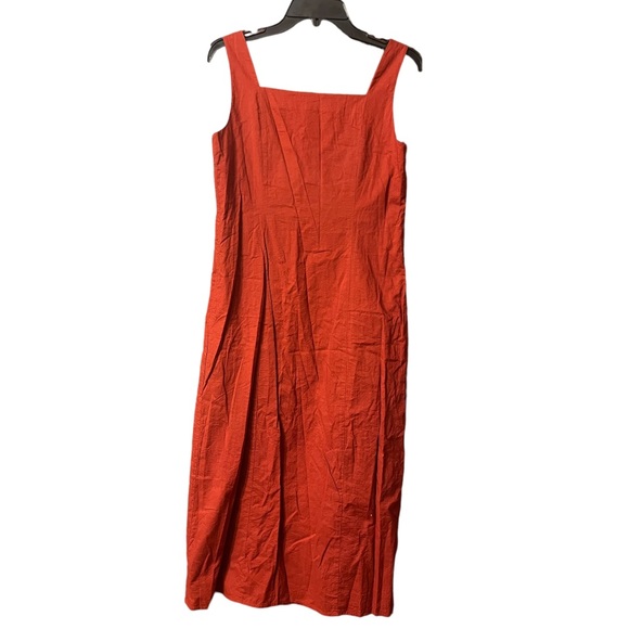 Eileen Fisher Cotton Red Orange Square Neck Sleeveless Dress Size Small - Picture 2 of 5